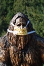 Bigfoot wearing mask during COVID-19 pandemic close-up