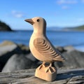 Whimsical Wooden Bird Statue On Beach Log - Inspired By Emily Carr Royalty Free Stock Photo