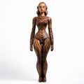 Unique Wood Sculpture Of A Woman Statue With Unusual Pattern