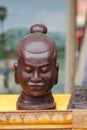 Wooden statue of King Khmer Jayavarman VII Royalty Free Stock Photo