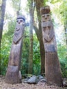 Wooden statue, in the middle of the Huilo Huilo Biological Reserve, regressing animals and Mapuche mystical characters from Royalty Free Stock Photo