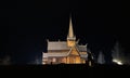 Lom Stavkirke church at night in Norway