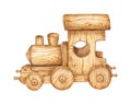 Wooden steam locomotive watercolor Royalty Free Stock Photo