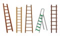 Wooden or Steel Step Ladders for Domestic and Construction Needs Vector Set