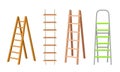 Wooden or Steel Step Ladders for Domestic and Construction Needs Vector Set