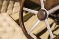 Wooden steering wheel in a classic car