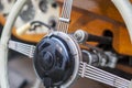 Wooden steering wheel in a classic luxury car Royalty Free Stock Photo