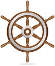 Wooden steering wheel for ship on white background. Rudder for boat control. Adventure sea trip