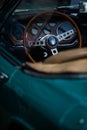 Wooden steering wheel of a vintage Maserati