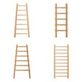Wooden Step Ladder. Vector Set Of Various Ladders. Classic Staircase Isolated On White Background. Realistic Illustration.