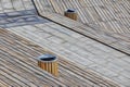 Wooden steps and trash cans