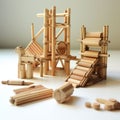 Wooden stick construction A mini play ground. Children\'s toy for building and playing. Brain and skill developing. White