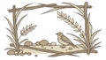 Wooden Stick Frame with Bird & Foliage Accent, vector design Generative AI Royalty Free Stock Photo
