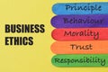 Wooden sticks with text Principle, behaviour, morality, trust and responsibility. Business Ethics concept Royalty Free Stock Photo