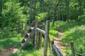 Wooden Stile Crossing a Fence in a Mountain Meadow