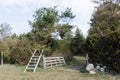 Wooden stile and an open wooden gate in the countryside Royalty Free Stock Photo