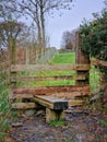 Wooden stile in rural setting