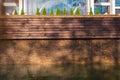 Wooden-stone wall  above the fountain, water Royalty Free Stock Photo