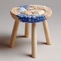 Wooden Stool With Blue Pearls: A Photorealistic Composition Of Delicate Landscapes