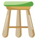 Wooden stool with green sitting pillow, icon