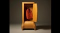 Stylish Wooden Wardrobe With Vibrant Orange Jacket - John Wilhelm Style