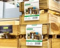 Wooden storage and decorative boxes stacked in a store display Royalty Free Stock Photo