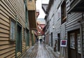 Wooden street in Bryggen,, Bergen Norway Royalty Free Stock Photo