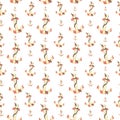 Wooden, striped coral-colored anchors with rope. Watercolor illustration. Seamless pattern on a white background from