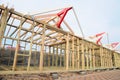 The wooden structure of the building. Roofing Construction. Wooden Roof Frame House Construction Royalty Free Stock Photo