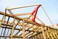 The wooden structure of the building. Roofing Construction. Wooden Roof Frame House Construction Royalty Free Stock Photo