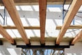 The wooden structure of the building. Wooden roof frame building. TFB system comprises thermo blocks filled with concrete.