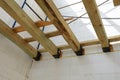 The wooden structure of the building. Wooden roof frame building. TFB system comprises thermo blocks filled with concrete.