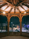 Wooden structure in the city center of Tromso - arctic December dark day