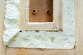 The wooden structure is insulated with polyurethane foam. Close-up Royalty Free Stock Photo