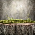 Wooden stump with moss and blurred background. 3D Rendering Royalty Free Stock Photo
