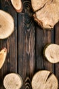 Wooden stumps for blog background top view space for text Royalty Free Stock Photo