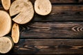 Wooden stumps for blog background top view space for text Royalty Free Stock Photo