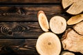 Wooden stumps for blog background top view space for text Royalty Free Stock Photo