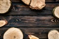 Wooden stumps for blog background top view space for text Royalty Free Stock Photo
