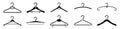 Wooden suit hanger icon set, collection different clothes hanger silhouette - vector