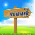 Wooden summer sign, arrow.