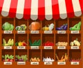 Wooden supermarket shelf with vegetables. Royalty Free Stock Photo