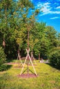 Wooden supports for young trees Royalty Free Stock Photo