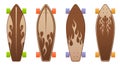 Wooden skate boards with flame design collection.