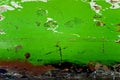 Wooden surface painted in green color, peeling paint, rough texture background, old wood Board,a fragment of old Royalty Free Stock Photo