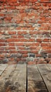 wooden surface with red bricks wall background Royalty Free Stock Photo