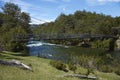 Wooden suspension bridge in Chilean Patagonia