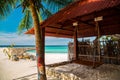 Wooden swing at tropical beach island Royalty Free Stock Photo