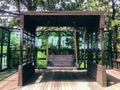 Wooden swings in a garden. Jeju island