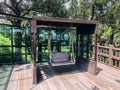 Wooden swings in a garden. Jeju island